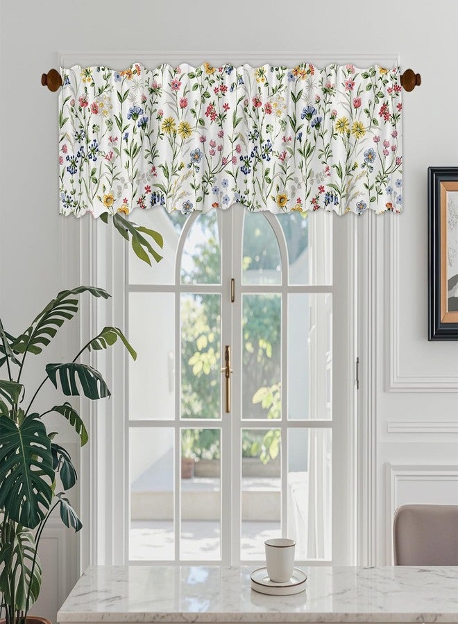 DOTOOMA 54x18 Inches Watercolor Floral Window Treatment Valance Farmhouse Wildflowers Kitchen Blackout Drapes Bathroom Bedroom Living Room Polyester Fabric Curtains Decorations Supplies - Image 3